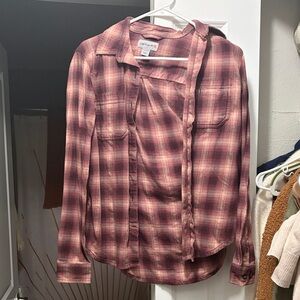 Carhartt Women's Button Down Plaid Shirt - Maroon and Cream